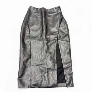 Superdown Black Patent Faux Leather Split Front Hem Skirt Size XS